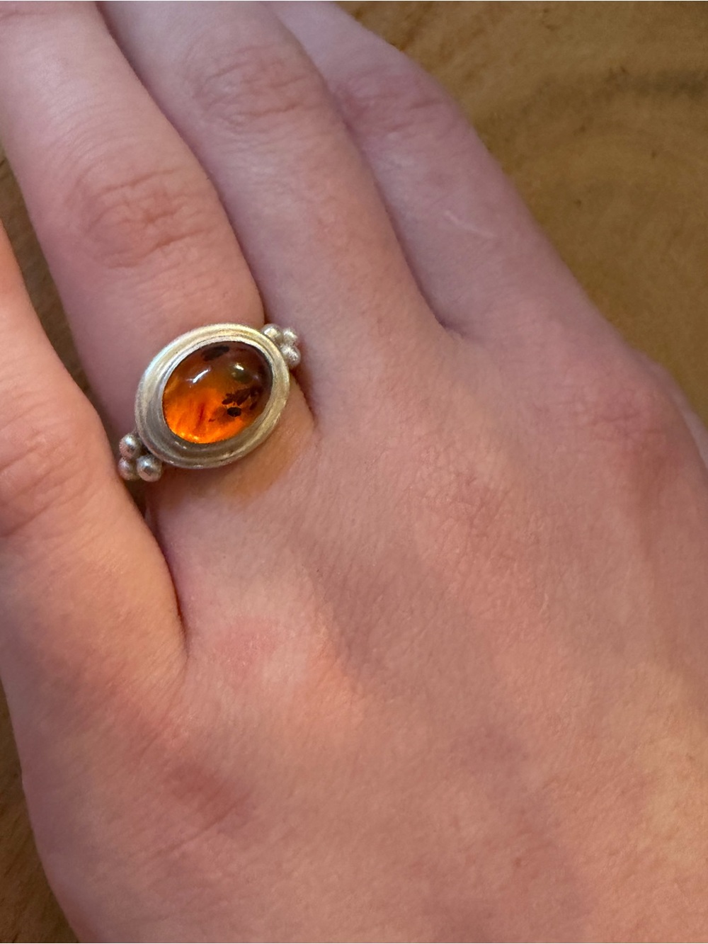 Vintage TSJC Baltic Amber Sterling Silver Ring Sicily Artisan Size 5.5 EUC‎